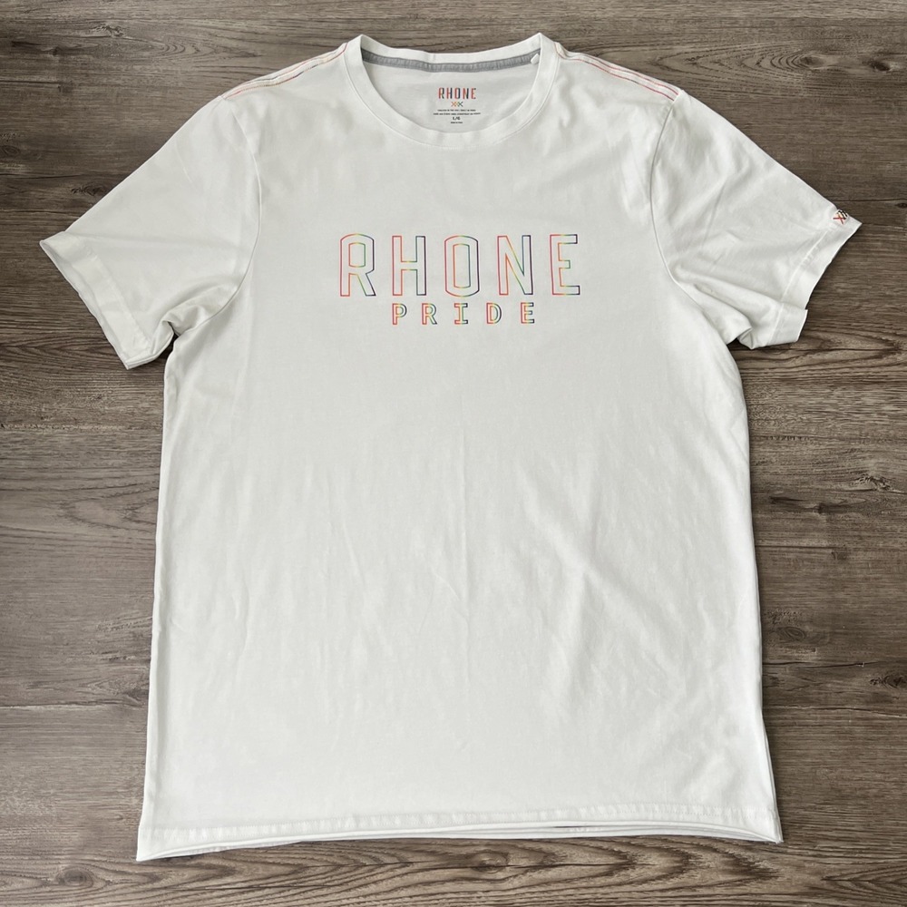 Rhone Pride Graphic T-Shirt Mens Large White Standard Fit Rainbow Logo 100954